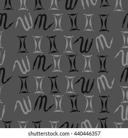 Seamless  pattern of zodiac signs, doodles,  object, gemini,scorpio. Hand drawn.