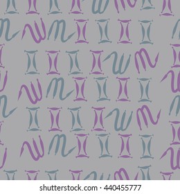 Seamless  pattern of zodiac signs, doodles,  object, gemini,scorpio. Hand drawn.