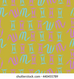 Seamless  pattern of zodiac signs, doodles,  object, gemini,scorpio. Hand drawn.