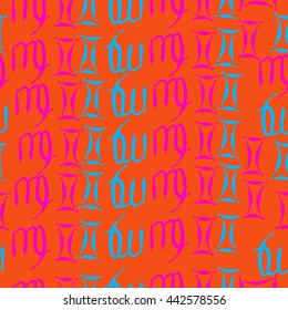 Seamless  pattern of zodiac signs, doodles,  object, gemini,virgo. Hand drawn.