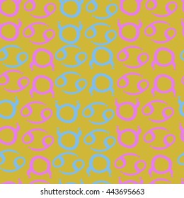 Seamless  pattern of zodiac signs, doodles,  object, taurus, cancer. Hand drawn.