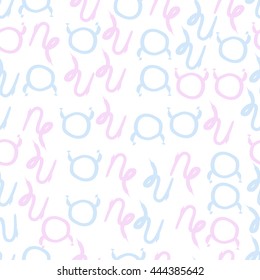Seamless pattern of zodiac signs, doodles,  object, taurus,capricorn. Hand drawn.