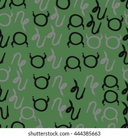 Seamless pattern of zodiac signs, doodles,  object, taurus,capricorn. Hand drawn.