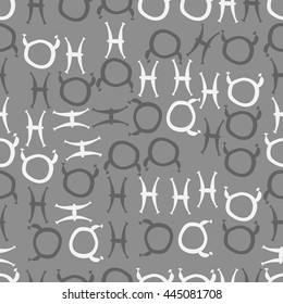 Seamless pattern of zodiac signs, doodles,  object, taurus,pisces. Hand drawn.