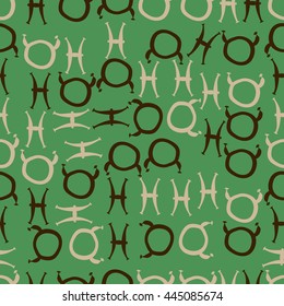 Seamless pattern of zodiac signs, doodles,  object, taurus,pisces. Hand drawn.