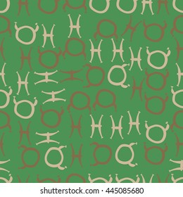 Seamless pattern of zodiac signs, doodles,  object, taurus,pisces. Hand drawn.