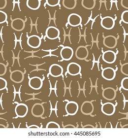Seamless pattern of zodiac signs, doodles,  object, taurus,pisces. Hand drawn.