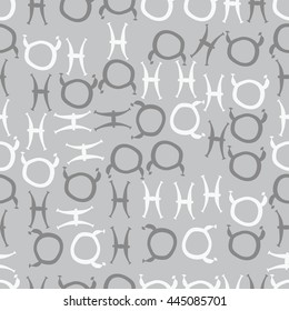 Seamless pattern of zodiac signs, doodles,  object, taurus,pisces. Hand drawn.