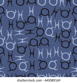 Seamless pattern of zodiac signs, doodles,  object, taurus,pisces. Hand drawn.