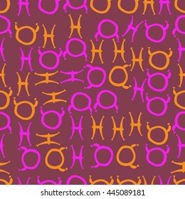 Seamless pattern of zodiac signs, doodles,  object, taurus,pisces. Hand drawn.