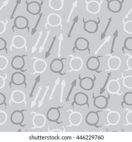 Seamless pattern of zodiac signs, doodles,  object, taurus,sagittarius. Hand drawn.