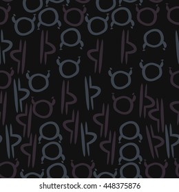 Seamless pattern of zodiac signs, doodles,  object, taurus,libra. Hand drawn.