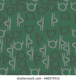 Seamless pattern of zodiac signs, doodles,  object, taurus,libra. Hand drawn.