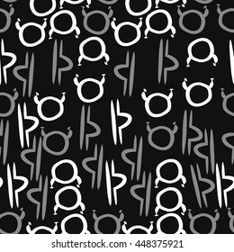 Seamless pattern of zodiac signs, doodles,  object, taurus,libra. Hand drawn.