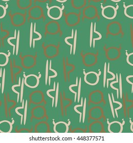 Seamless pattern of zodiac signs, doodles,  object, taurus,libra. Hand drawn.