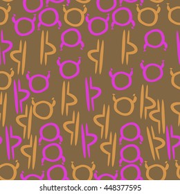 Seamless pattern of zodiac signs, doodles,  object, taurus,libra. Hand drawn.