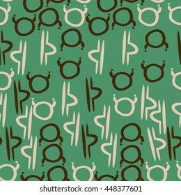 Seamless pattern of zodiac signs, doodles,  object, taurus,libra. Hand drawn.