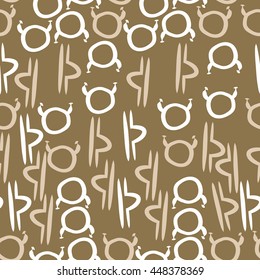 Seamless pattern of zodiac signs, doodles,  object, taurus,libra. Hand drawn.