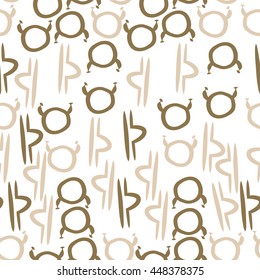 Seamless pattern of zodiac signs, doodles,  object, taurus,libra. Hand drawn.