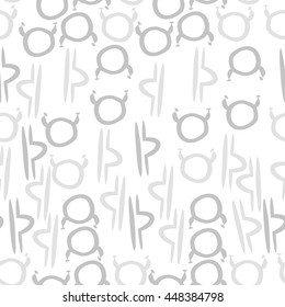 Seamless pattern of zodiac signs, doodles,  object, taurus,libra. Hand drawn.