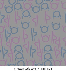 Seamless pattern of zodiac signs, doodles,  object, taurus,libra. Hand drawn.