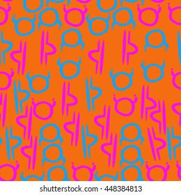 Seamless pattern of zodiac signs, doodles,  object, taurus,libra. Hand drawn.