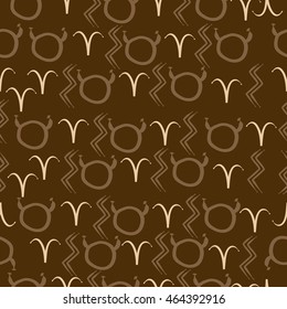 Seamless  pattern of zodiac signs, doodles,  object, taurus,aries, aquarius, . Hand drawn.