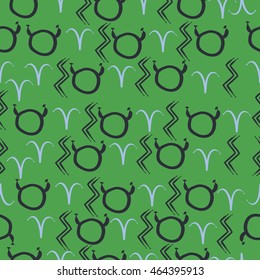 Seamless  pattern of zodiac signs, doodles,  object, taurus,aries, aquarius, . Hand drawn.