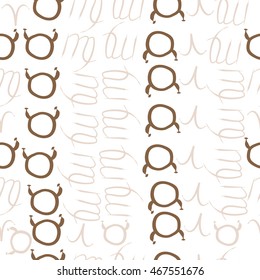 Seamless  pattern of zodiac signs, doodles,  object, taurus,aries, virgo, . Hand drawn.