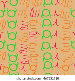 Seamless  pattern of zodiac signs, doodles,  object, taurus,aries, virgo, . Hand drawn.