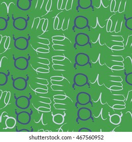 Seamless  pattern of zodiac signs, doodles,  object, taurus,aries, virgo, . Hand drawn.