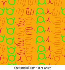 Seamless  pattern of zodiac signs, doodles,  object, taurus,aries, virgo, . Hand drawn.
