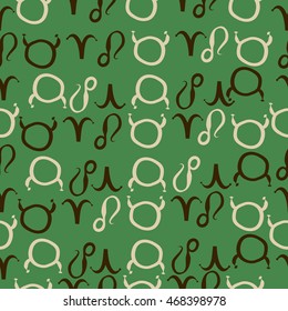 Seamless  pattern of zodiac signs, doodles,  object, taurus,aries, lions . Hand drawn.