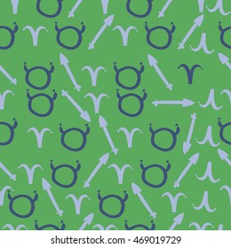 Seamless pattern of zodiac signs, doodles,  object, taurus,aries,sagittarius . Hand drawn.