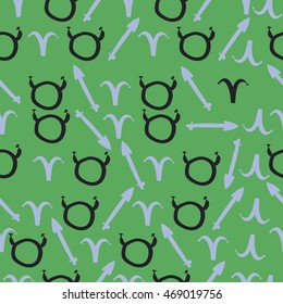 Seamless pattern of zodiac signs, doodles,  object, taurus,aries,sagittarius . Hand drawn.