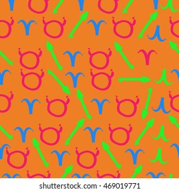 Seamless pattern of zodiac signs, doodles,  object, taurus,aries,sagittarius . Hand drawn.