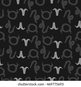 Seamless  pattern of zodiac signs, doodles,  object, taurus,aries,capricorn. Hand drawn.