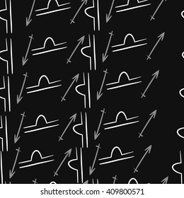 Seamless   pattern of zodiac signs, doodles,libra, sagittarius,object. Hand drawn.