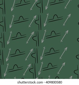 Seamless   pattern of zodiac signs, doodles,libra, sagittarius,object. Hand drawn.