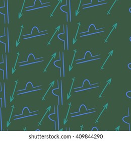 Seamless   pattern of zodiac signs, doodles,libra, sagittarius,object. Hand drawn.