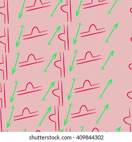 Seamless   pattern of zodiac signs, doodles,libra, sagittarius,object. Hand drawn.
