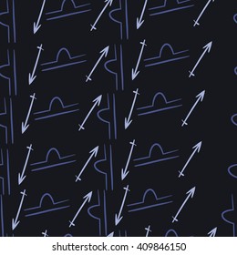 Seamless   pattern of zodiac signs, doodles,libra, sagittarius,object. Hand drawn.