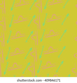 Seamless   pattern of zodiac signs, doodles,libra, sagittarius,object. Hand drawn.