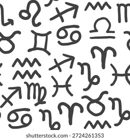 Seamless pattern with zodiac signs in hand drawn style.Element for decoration design print background backdrop wrapping wallpaper banner textile
