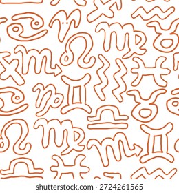 Seamless pattern with zodiac signs in hand drawn style.Element for decoration design print background backdrop wrapping wallpaper banner textile