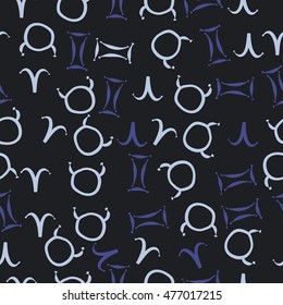 Seamless  pattern of zodiac signs. Hand drawn.