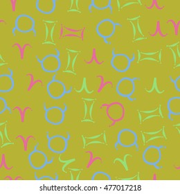 Seamless  pattern of zodiac signs. Hand drawn.