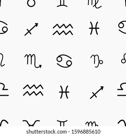 Seamless pattern with zodiac signs. Horoscope symbols. Vector illustration.