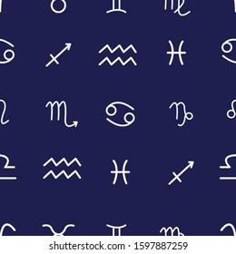 Seamless pattern with zodiac signs. Horoscope symbols. Vector illustration.