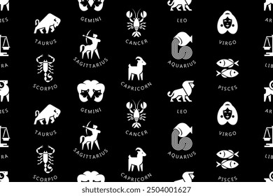 Seamless pattern of Zodiac signs. Horoscope zodiac signs. Icon design
